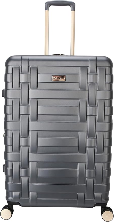 Jessica Simpson Taffeta 2-Piece Set (20" & 28") Expandable 8-Wheel Spinner Large Checked Luggage Suitcase, Gadget Grey