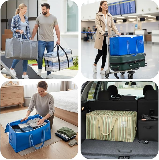 BALEINE 8-Pack Oversized Moving Bags with Reinforced Handles, Heavy-Duty Storage Tote for Clothes, Moving Supplies (Royal Blue, 8-Pack)