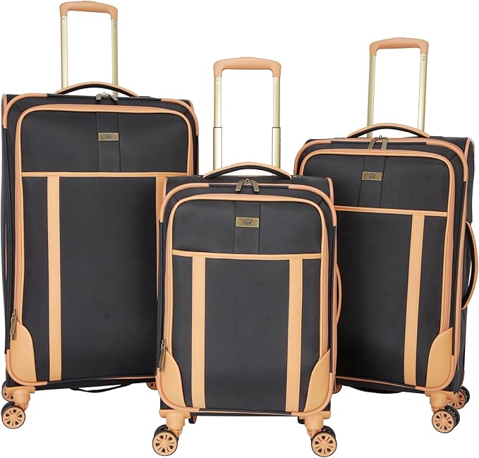 Dockers Seahorse Softside Expandable 8-Wheel Spinner Travel Checked Luggage, 3-Piece Set, Black
