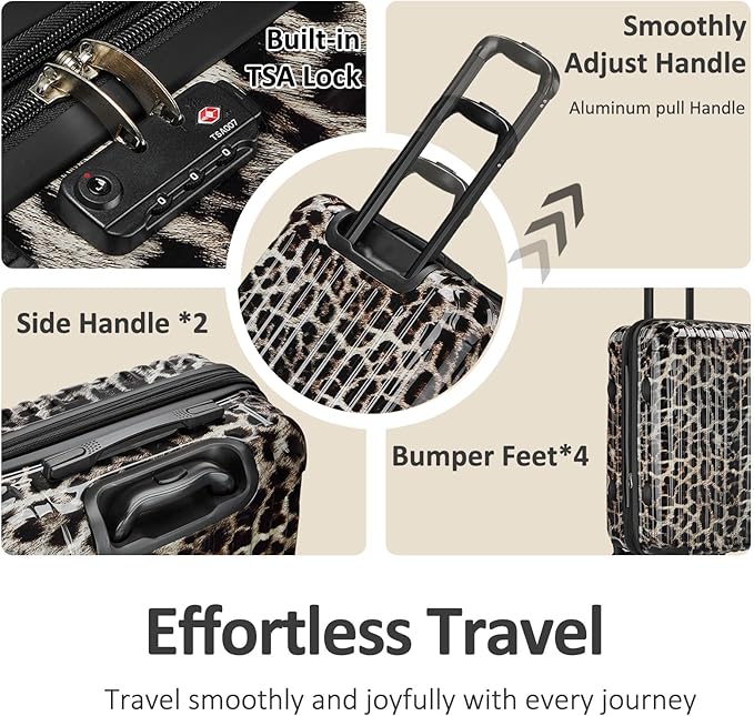 24inch Chcheetah Print Luggage with Spinner Wheels, Lightweight PC+ABS Hard Shell Suitcases, Expandbale Storage & TSA Aprovel Lock