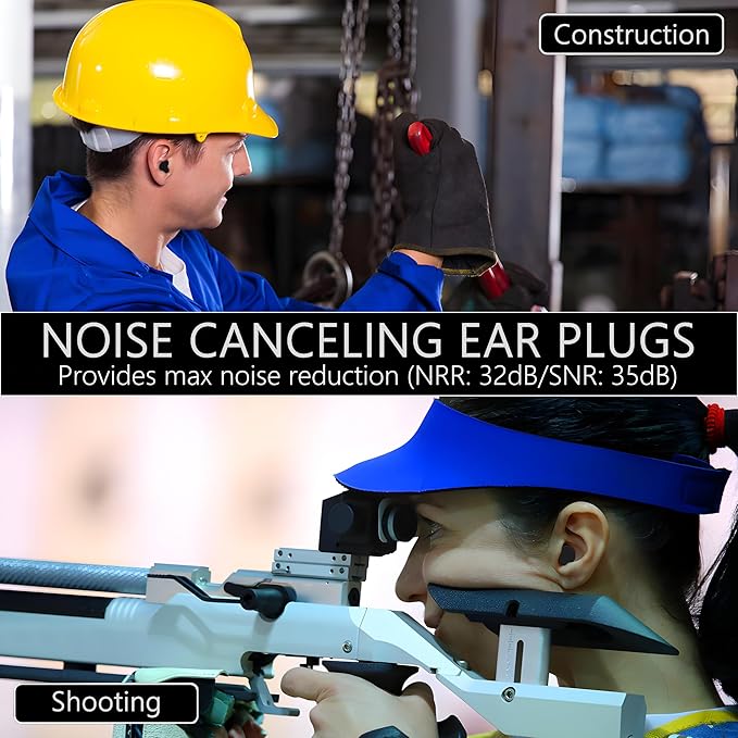 Quality Foam Earplugs 50 Pair- 32dB Noise Cancelling Disposable Individually Wrapped Packaged Bulk High Decibel Ear Plugs for Sleeping Travel Concert Shooting Hunting Study Work Construction Safety
