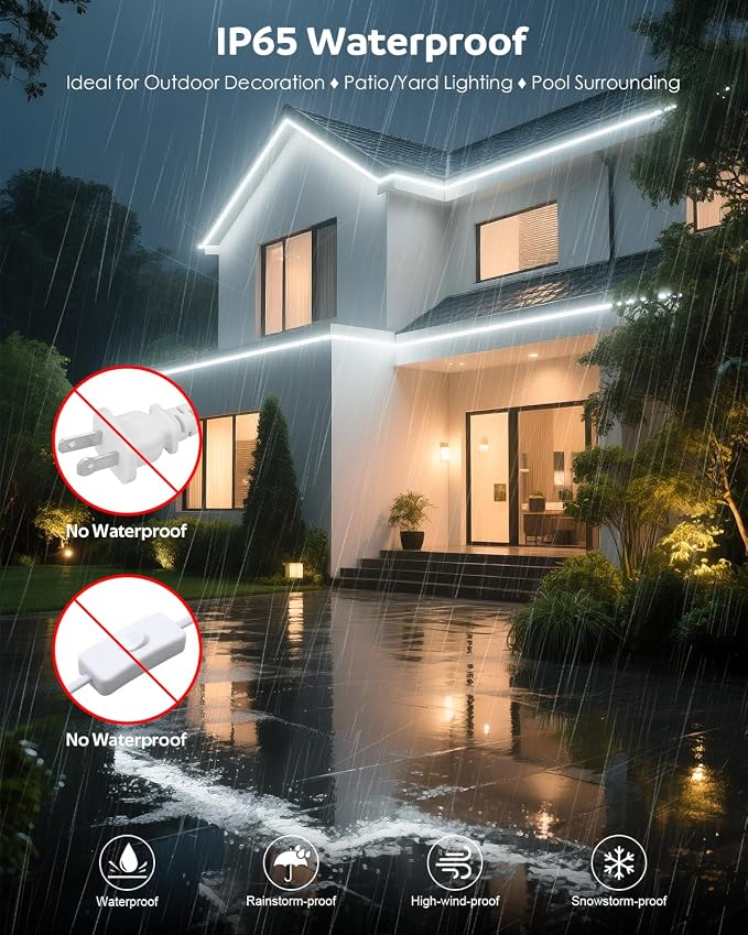 Aclorol 120V LED Strip Lights 6FT Flexible Outdoor Lighting Waterproof IP65 Cold White 6000K 120LEDs/M Bright LED Strip Lights 110V Plug in for Bedroom Patio Backyards Outside Deck Lighting Projects