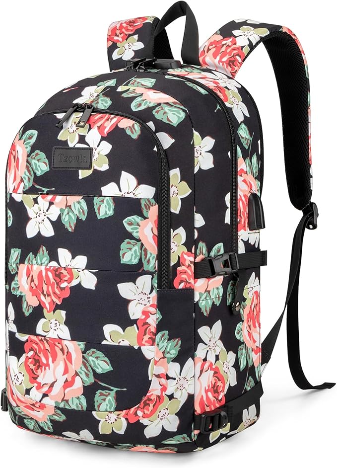 Tzowla Backpack Purse for Women with Giant Tumbler Holder Pocket, Stylish Travel Casual Daypack, Work Shopping Bag Light Weight For Men Fits 15.6 Inch Laptop Netbook- Flower