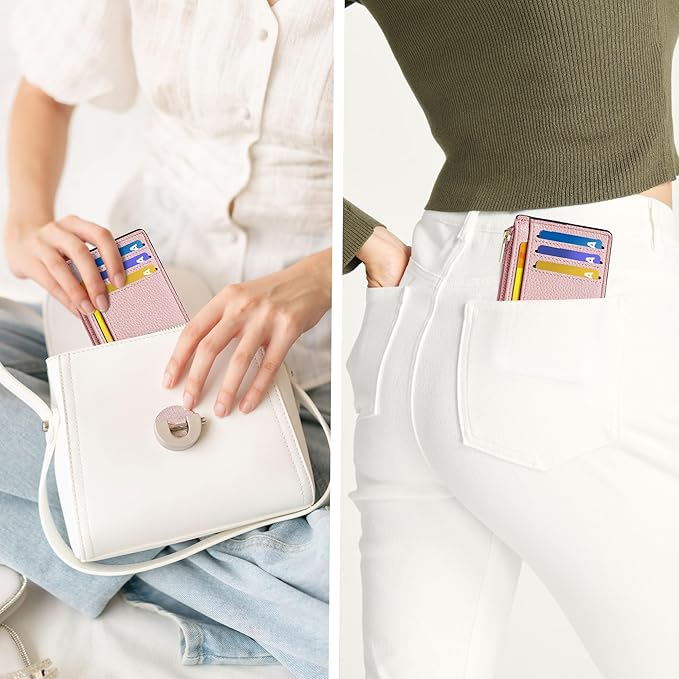 Tipmile Credit Card Holder for Women Slim Minimalist Front Pocket RFID Blocking Wallet Small Compact Card Case with ID Window, Dusty Pink