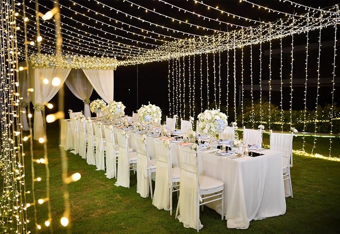 Solhice LED Curtain Lights Outdoor 20ft x10ft, 600 LED Plug in Hanging String Lights Indoor Bedroom, Twinkle Light Backdrop for Outside Wedding Decor, Warm White (Not Connectable)