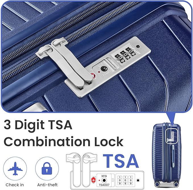 4 Piece Expandable Hardshell Pink Luggage Sets with Spinner Wheels, Lightweight Travel Suitcase Set with TSA Locks, 20 inch Carry On for Women (Navy Blue, 4 Piece Set)