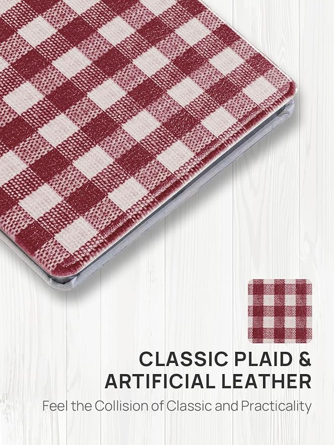 OMIRO Compact Mirror, Unique Plaid Pattern PU Leather 1X/3X Magnification, Ultra Portable for Purses, 2.76" W x 2.76" L, Red Plaid