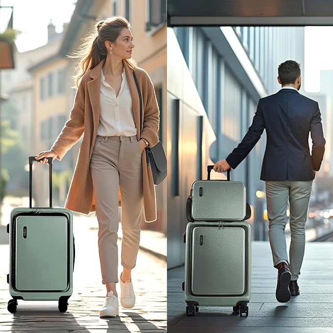 Luggage Sets 3 Piece, 20 Inch Carry on Luggage and 28 Inch Suitcases with Wheels Spinner, Durable Hard Shell Suitcase Set, Expandable Travel Suitcase, Sage Green
