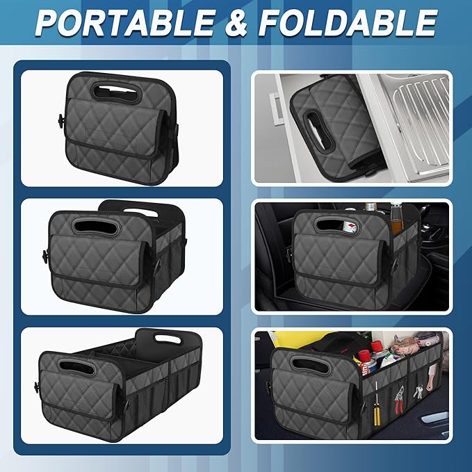 Deosk Car Trunk Organizer for SUV, Car Organizers and Storage with 6 Pocket, Car Accessories for Women/Men 70L Waterproof Polyester Trunk Organizer(Large, Charcoal)