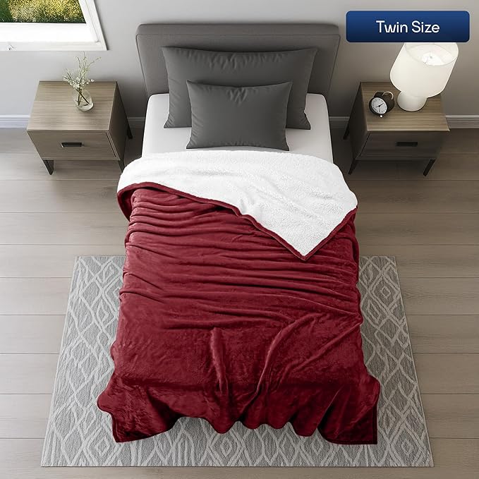 Utopia Bedding Sherpa Blanket Twin Size (Red, 90x66 Inches) - Soft Lightweight Plush Fleece Reversible Blanket for Bed, Sofa, Couch, Camping and Travel