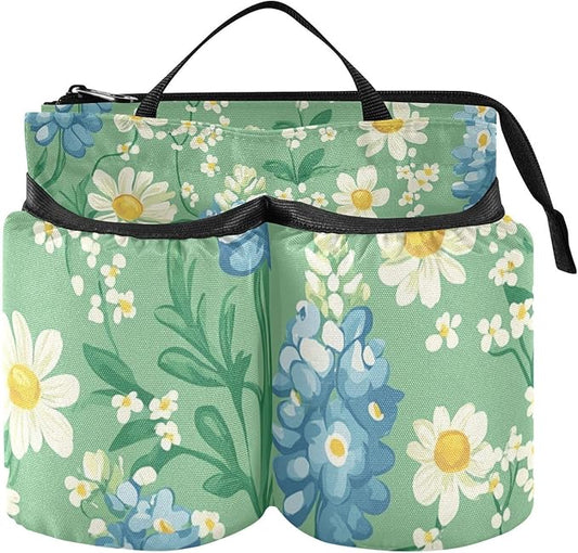 Mint Green Bluebonnet and Daisy Flowers Luggage Cup Holder Travel Portable Free Hand Drink Carrier Suitcase Drinks Beverage Holder Carry-On Bottle Mug Holder Organizer Bag Travelers Accessorie