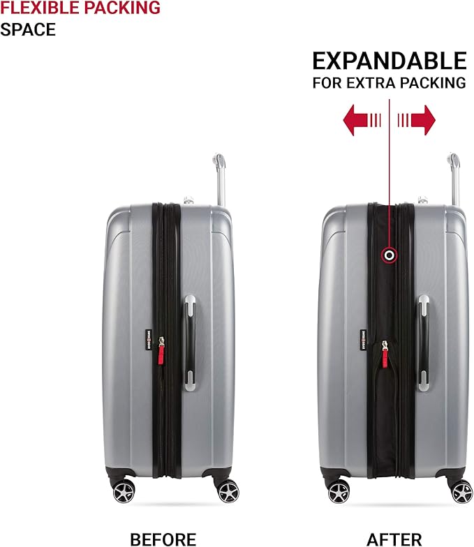 SwissGear 7585 Hardside Expandable Luggage with Spinner Wheels, Silver, Checked-Large 28-Inch