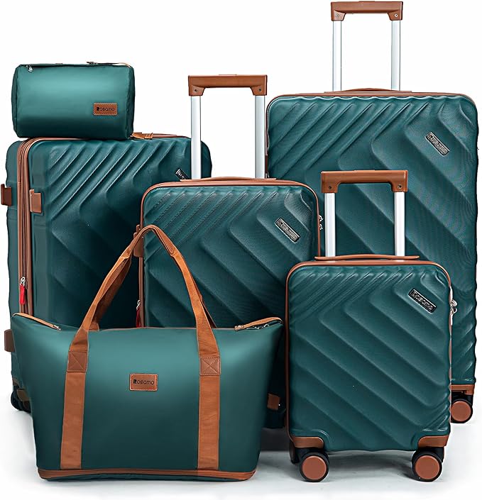 6 piece Luggage Set Expandable Suitcase 22x14x9 Airline Approved Carry on, ABS Hard Case Suitcases with Spinner Wheels, TSA Lock, (DarkGreen)