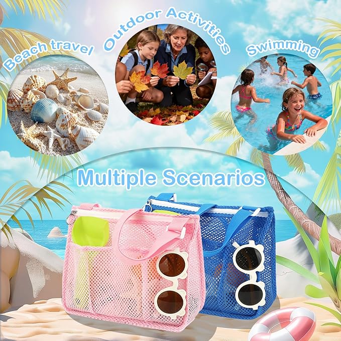 Fammart Mesh Beach Bag, Large Beach Tote with Zipper Pocket, Toys Pool Bag for Family Travel Vacation Cruise Essentials
