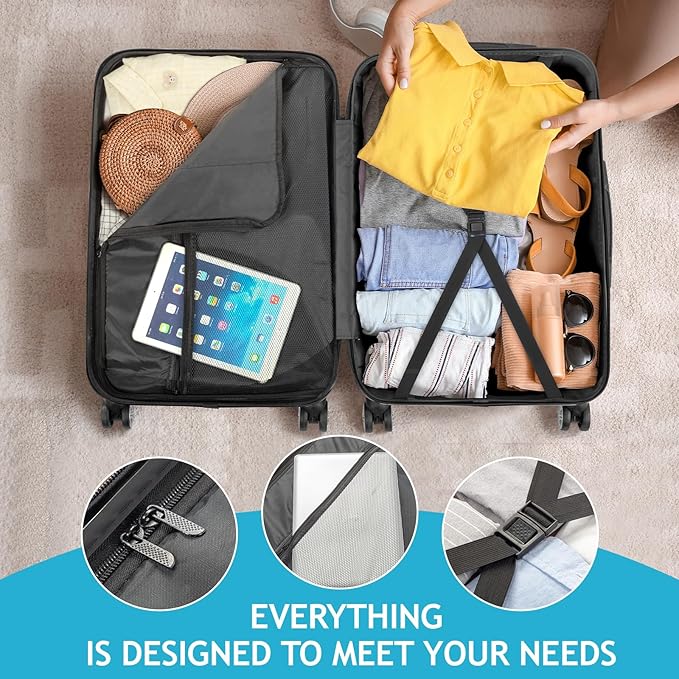 Karl home Luggage Set of 3 Hardside Carry on Suitcase Sets with Spinner Wheels & TSA lock, Portable Lightweight ABS Luggages for Travel, Business - Blue (20/24/28)