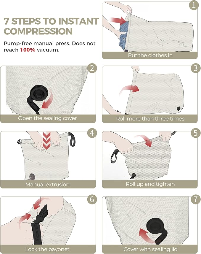 Travel Laundry Bag, Pump-free Vacuum Compression Dirty Clothes Bag, Large Reusable Waterproof & Washable Laundry Bag, Wet and Dry Bag, Ideal for Suitcases, Laundromats (1 Pack) White