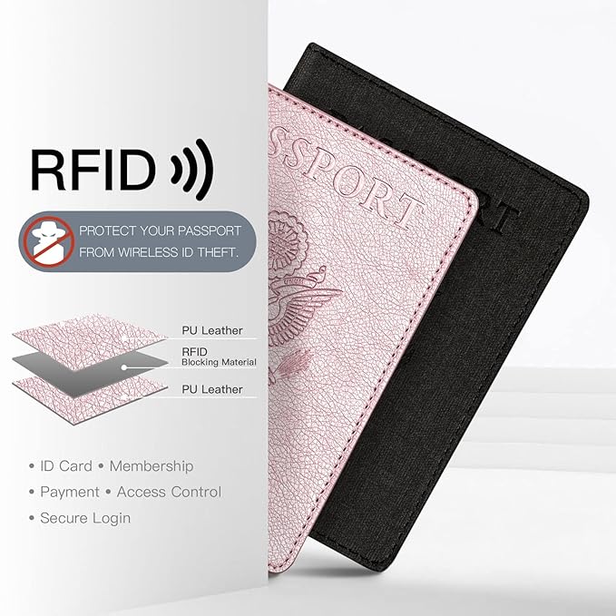 VIDIVICI 2 Pack Passport & Vaccine Card Holder - Pink&Black RFID Blocking Travel Must Have