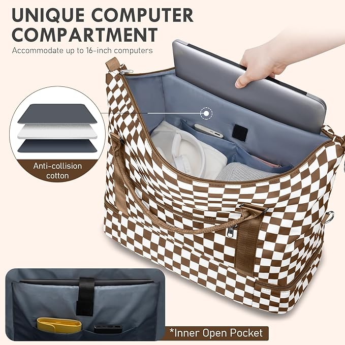 WOOMADA Weekender Overnight Bag for Women, Shoulder Travel Duffel with Shoes Compartment,Gym Bag with Toiletry Bag
