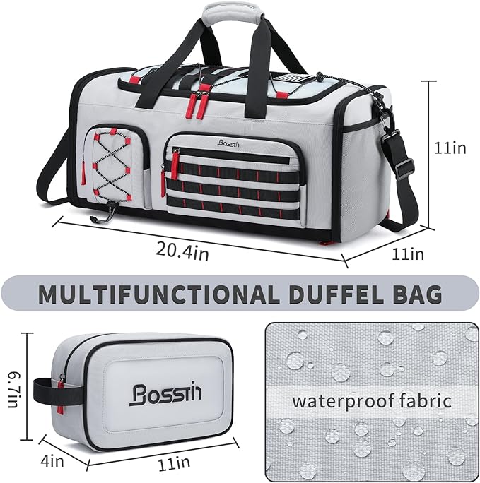Bosstin Gym Bag for Men & Women, 45L Travel Duffle Sports Duffel Bag Gym Weekender Overnight Backpack with Shoe Compartment (Grey)