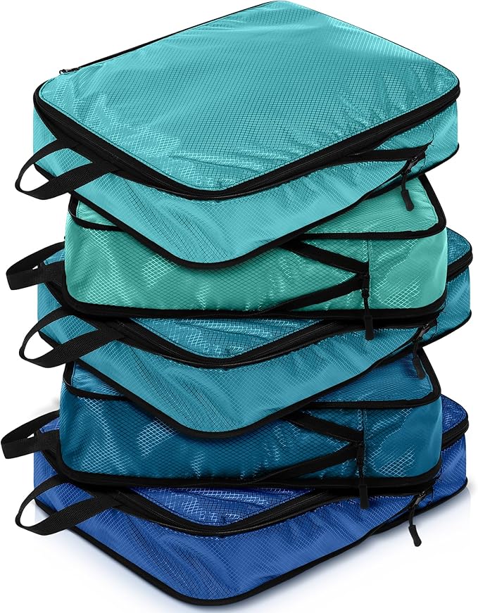 5 Pack Compression Packing Cubes for Travel Space Saving Cubes Luggage Organizer for Suitcase(Blue,S)