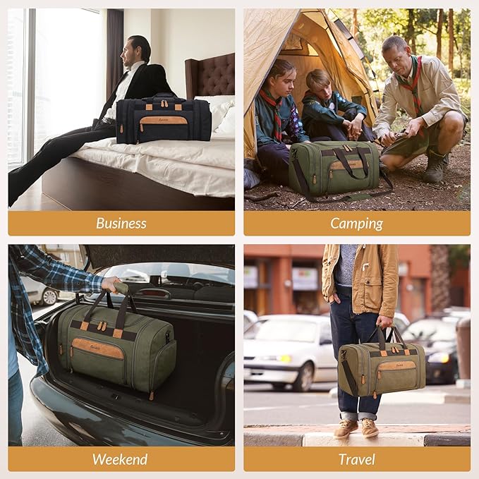 Canvas Duffle Bag for Travel 50L Expandable Travel Duffel Bags for Men Women Weekender Overnight Bag with Shoes Compartment - Dark Grey