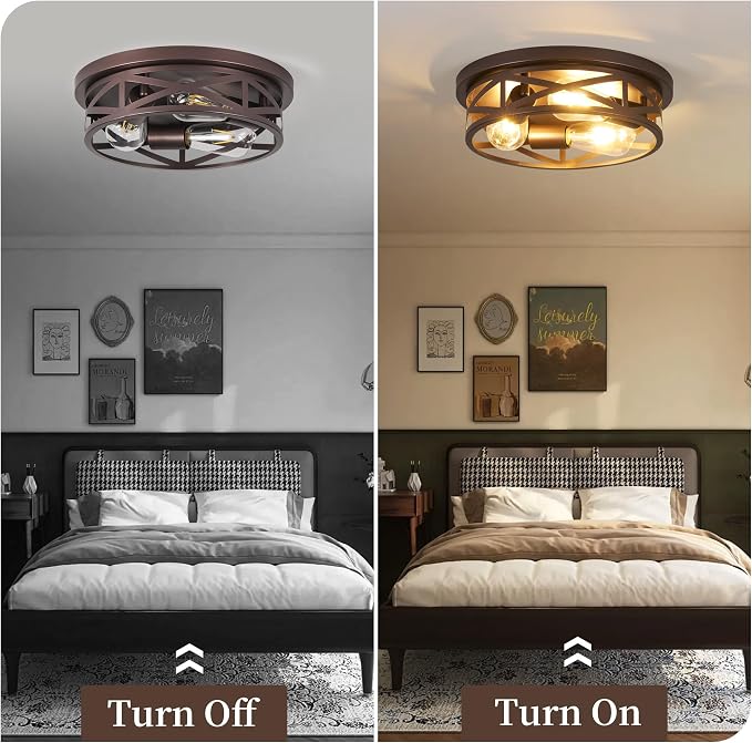 13 inch Flush Mount Ceiling Light Fixtures,3-Light Modern Hallway Light Fixtures Ceiling, Brown Lights Fixture Ceiling Mount for Farmhouse,Kitchen, Bedroom 2 Pack