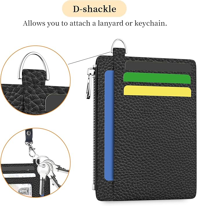 Hancynir Black Minimalist Small Wallet Women Credit Card Holder, Slim RFID Blocking Keychain Card Wallets, Mini Front Pocket PU Leather Thin Travel Zipper Coin Cash Ladies Wallet Organizer Gifts