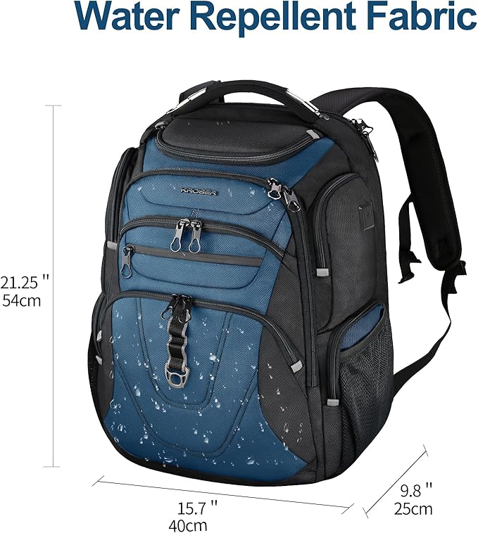 KROSER Friendly Travel Laptop Backpack 18.4 inch XXXL Gaming Backpack Water-Repellent College Daypack Business Backpack with RFID Pockets & USB Port for Men/Women-Black/Haze Blue