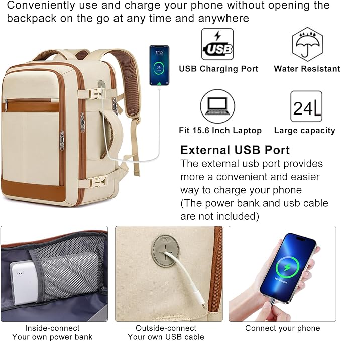 Travel Backpack for Women Airline Approved Carry On Backpack with Shoe Pouch,TSA 15.6inch Laptop Mochila Flight Approved Personal Item Bag for Weekender Overnight Bags Bookbag Travel Essentials,Beige