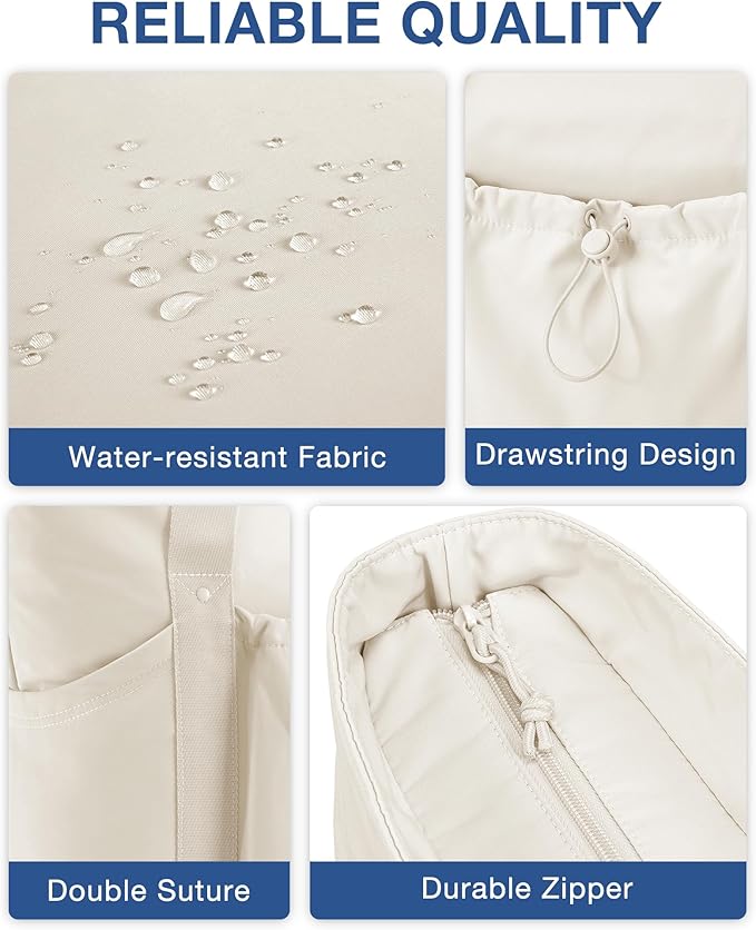 BAGSMART Foldable Tote Bag with Drawstring Bag, Large Tote Bag Shoulder Bag Top Handle Handbag for Travel, Work, Beach, Gym