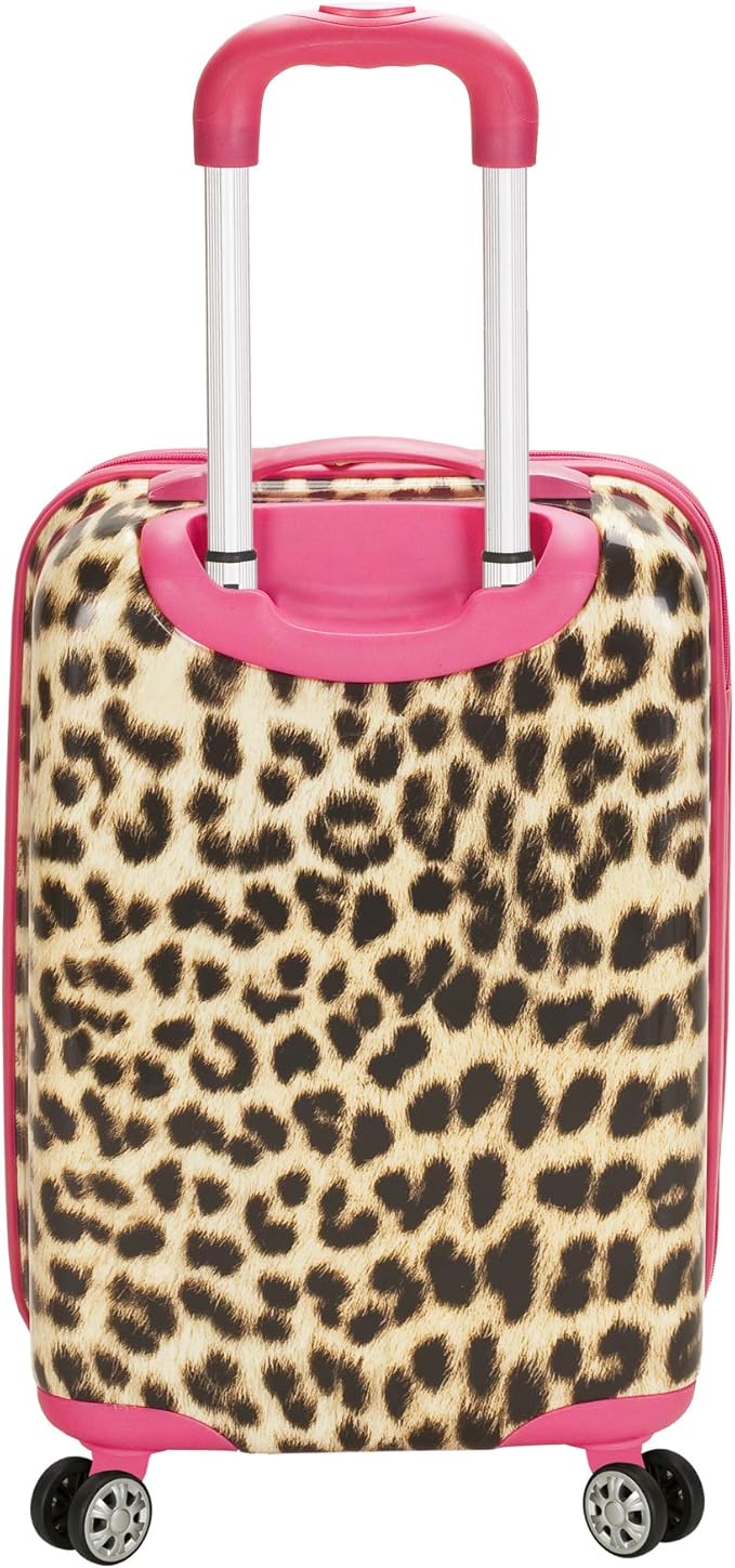 Rockland Safari Hardside Spinner Wheel Luggage, Pink Leopard, Carry-On 20-Inch
