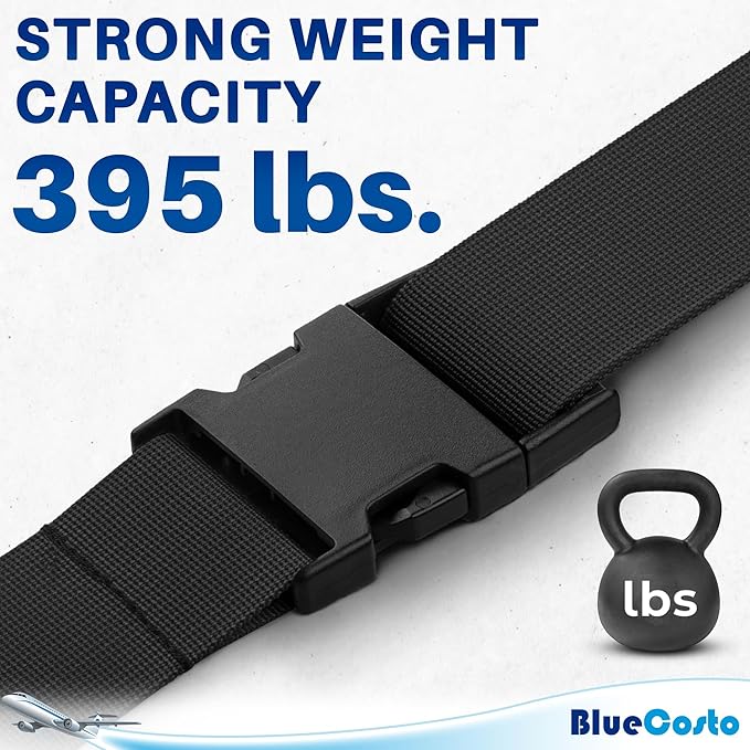 Luggage Straps for Suitcases - TSA Approved - Black, 4 PK - Premium Nylon Belts for Suitcase, Briefcase & Travel Bag - Adjustable Strap Length 46" - 78"
