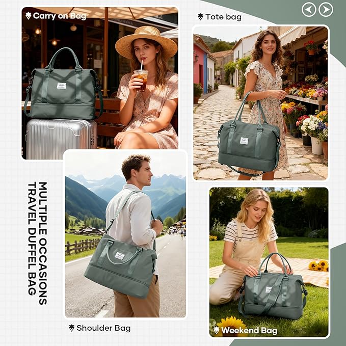 Travel Duffel Bag, Sports Tote Gym Bag, Shoulder Weekender Overnight Bag for Women