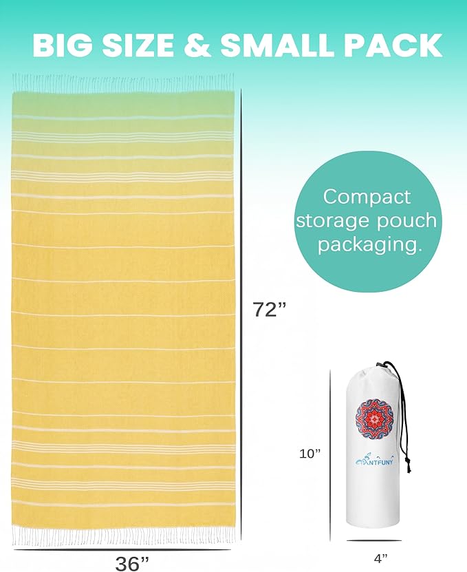 Antfuny 6 Packs Turkish Beach Towels Yoga Blanket Gym Workout Towel Mens Birthday Gift Ideas for Father Day Dad Husband Brother Uncle Son Daughter Boyfriend Male Boss Grandpa Him Appreciation Yellow