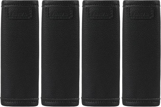 KINIVA Vegan Leather Luggage Handle Wraps, 4 Pack Set, Black, 5.7"x6.1" (Unfolded), 5.7"x2.4" (Folded), Travel Accessories, Suitcase Markers