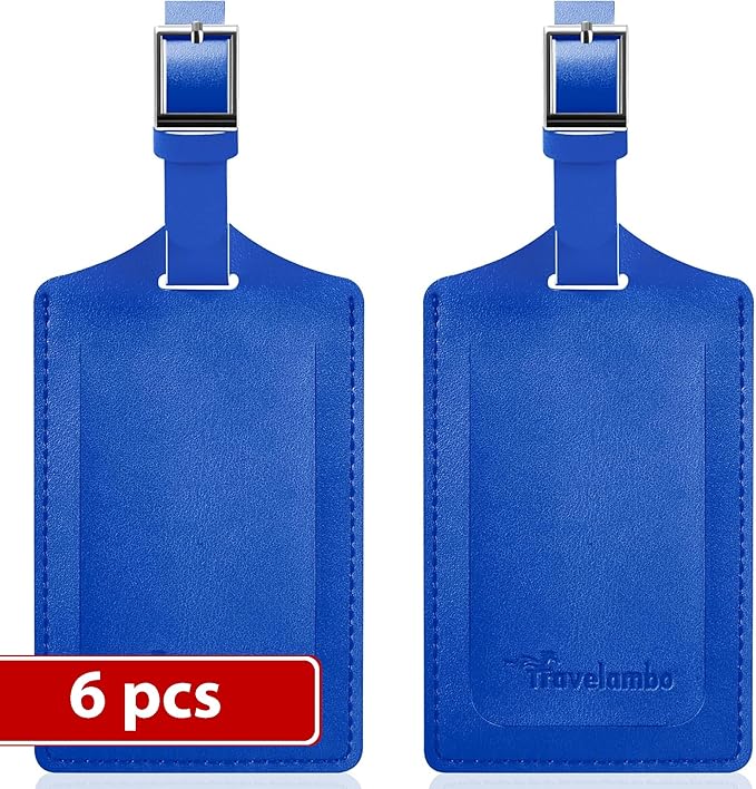 Travelambo Luggage Tags for Suitcases Faux Leather Privacy Protection 6 Pack Bag Tags Travel Accessories Essential, Fresh Blue