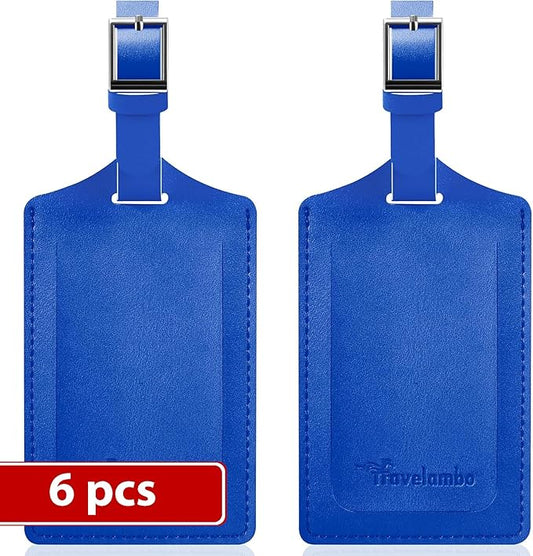 Travelambo Luggage Tags for Suitcases Faux Leather Privacy Protection 6 Pack Bag Tags Travel Accessories Essential, Fresh Blue