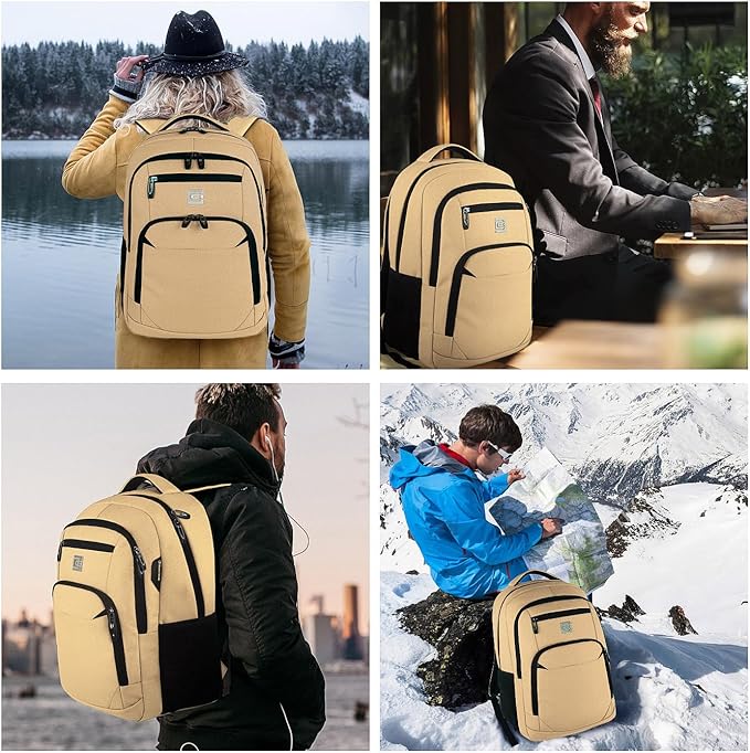 Volher Laptop Backpack,Business Travel Anti Theft Slim Durable Laptops Backpack,Water Resistant College Computer Bag for Women & Men Fits 15.6 Inch Laptop and Notebook-Khaki