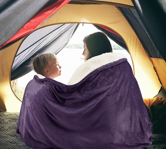 Utopia Bedding Sherpa Blanket King Size (Plum, 90x102 Inches) - Soft Plush Fleece Reversible Blanket for Bed, Sofa, Couch, Camping and Travel