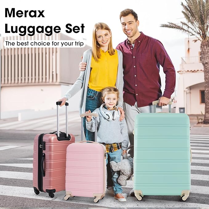 Merax Luggage sets of 13 Piece 16 20 24 28 IN Carry on Luggage sets 4 piece Hardcase Light Pink Luggage Expandable Suitcase Set with Wheels