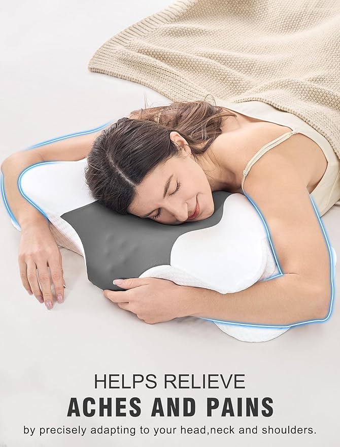 DISSA Cervical Neck Pillow for Side Sleepers Ergonomic Contour Memory Foam Pillow with Adjustable Orthopedic Neck Support for Pain Relief - Gift for Christmas & Birthdays