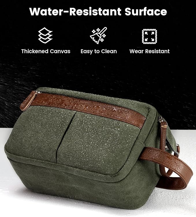 Vorspack Canvas Toiletry Bag for Men - Water Resistant Travel Bag for Toiletries, Bathroom Essentials, Accessories - Green