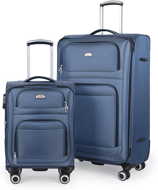 Softside Luggage Sets 2 Piece,Expandable15% Lightweight Durable Suitcase Sets Double Spinner Wheels & w/Combination LOCK（Blue,20in/30in）