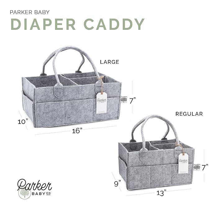 Parker Baby Diaper Caddy - Nursery Storage Bin and Car Organizer for Diapers and Baby Wipes - Gray, Regular