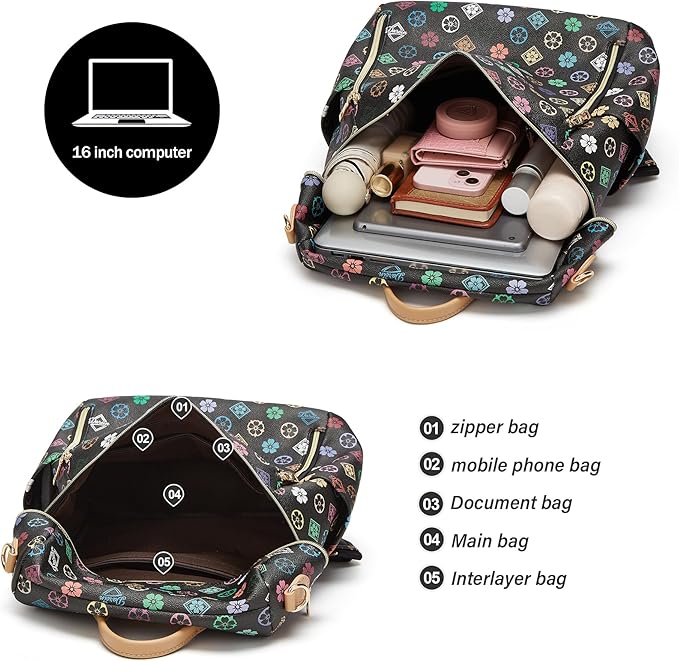 Makes Backpack Purse for Women PU Leather Travel Satchel Handbag Convertible Design Bag with Purse