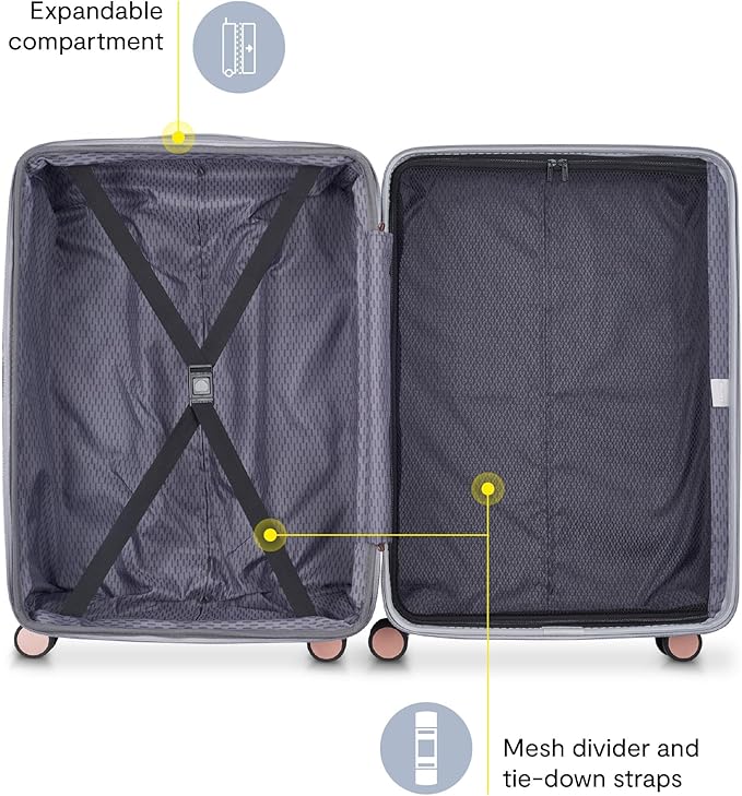 DELSEY PARIS Alexis Durable Luggage, Expandable Lightweight 4-Wheel Spinner, Easy Grip Handles for Smooth Mobility, TSA-Lock Incorporated, Men and Women, Platinum/Rose Gold, Check-In 25-Inch