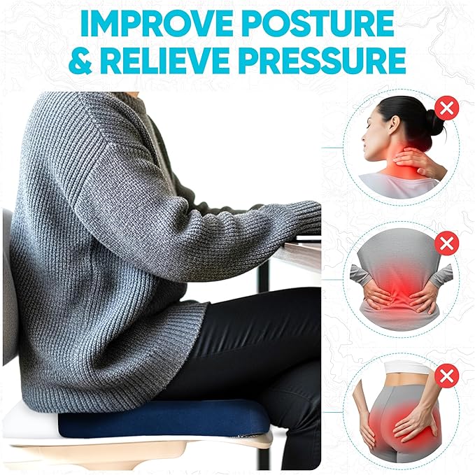 FORTEM Seat Cushion, Office Chair Cushion, Desk Chair Memory Foam, Sciatica Coccyx Tailbone Pain Relief, Pressure Relief, Sitting Pad, for Long Gaming & Sitting, Washable Cover, Non Slip, XL