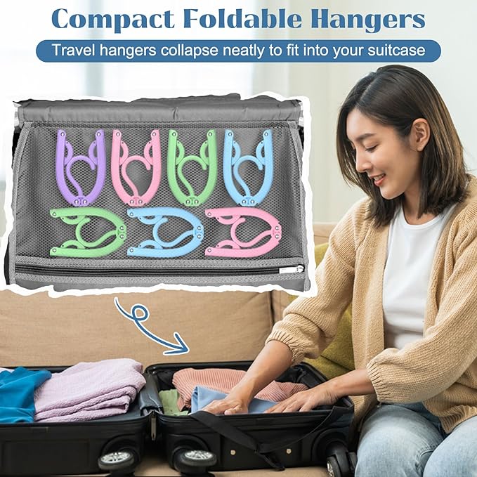 12 Pcs Portable Travel Hangers for Cruise Ship Essentials 2026, Plastic Folding Foldable Hangers Clothes Drying Rack Travel Accessories for Suitcase, RV, Camping, Flying, Hotel, Road Trip (Multi)