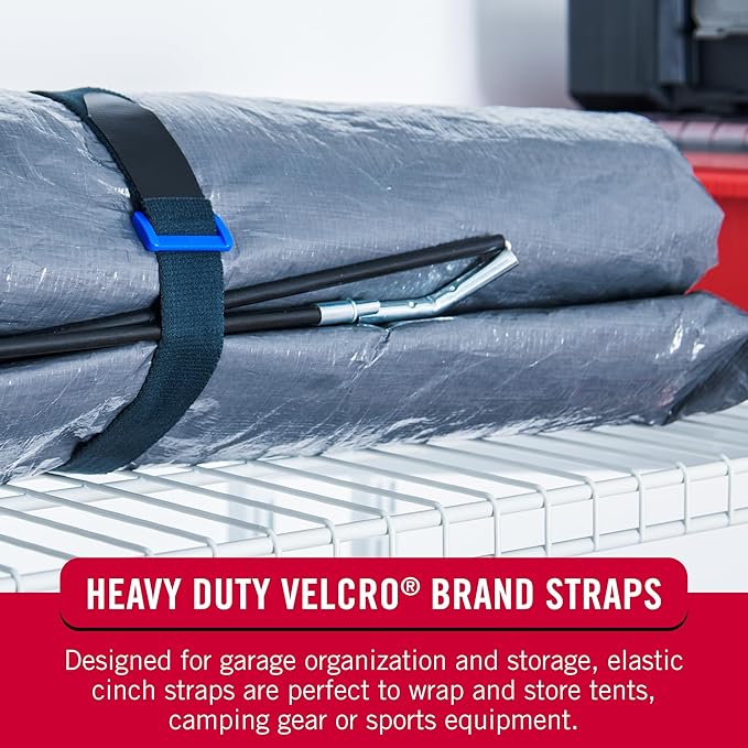 VELCRO Brand 30 Inch Elastic Straps 4 Pack, Use as Yoga Mat Straps, Fasten Outdoor Umbrellas, Wood, Tarps, Blankets, Poles and More, Stretchable and Adjustable for a Snug Fit