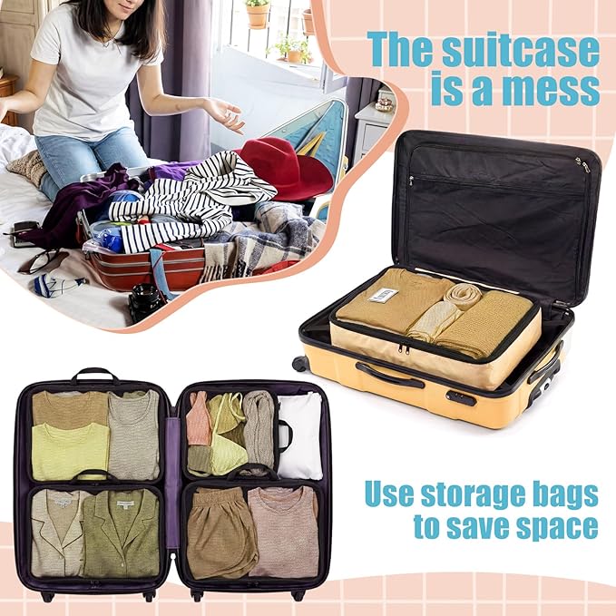 7 Pcs Packing Cubes for Travel Large Days of Week Compression Packing Cube with Labels Luggage Organizers Storage Bag(Multicolor)